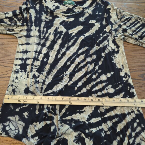 KATHMANDI Imports long sleeve Tie Dyed black beige gray asymmetrical hem top P - Picture 9 of 14